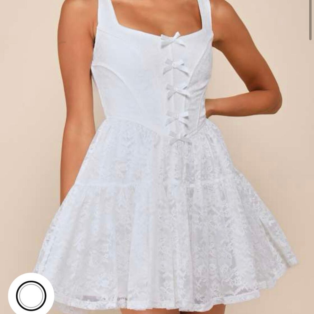 Lulus Truly Flawless White Lace Sleeveless Bow Bustier Mini Dress